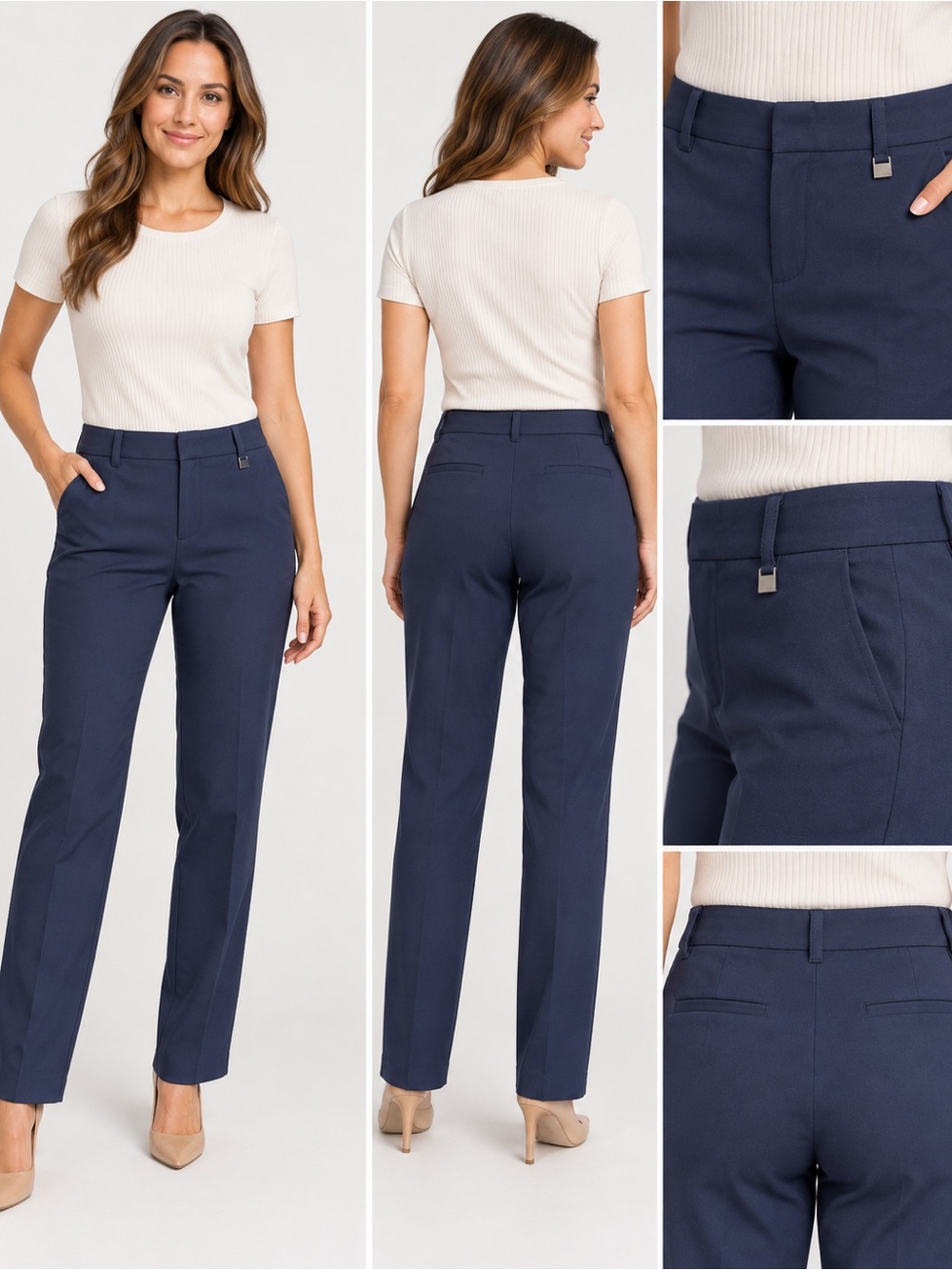Jones New York Collection Stretch Navy Blue Straight Leg Dress Pants 32” Waist